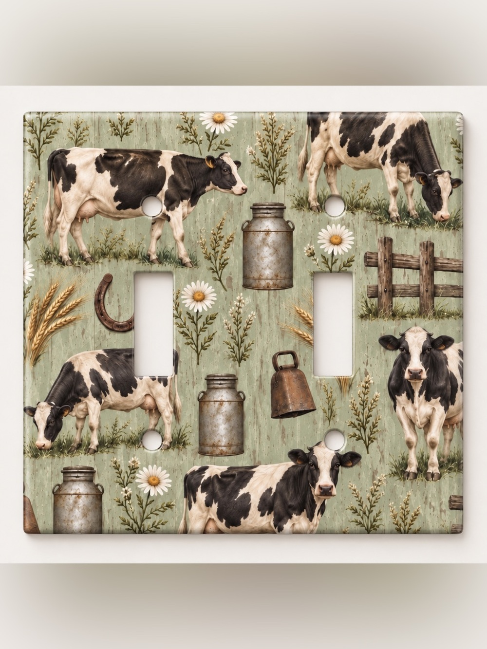 Rustic Dairy Cow Farmhouse Rocker GFCI Wall Plate Holstein Country Decor